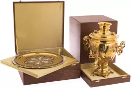 Чайный набор с самоваром "Дубовый лист" на 4 персоны, Златоуст