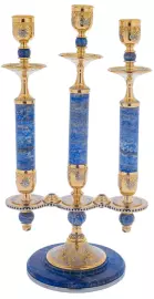 3-horn candelabra, cubic zirconia, lapis lazuli, Chrysostom
