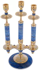 3-horn candelabra, cubic zirconia, lapis lazuli, Chrysostom