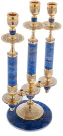 3-horn candelabra, cubic zirconia, lapis lazuli, Chrysostom