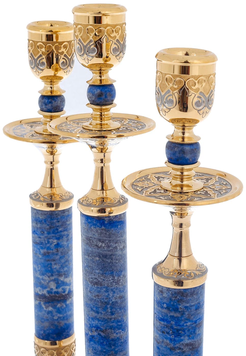 3-horn candelabra, cubic zirconia, lapis lazuli, Chrysostom