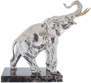 Sculpture "Elephant" silver plated (Silver elephant, large)
