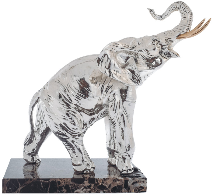 Sculpture "Elephant" silver plated (Silver elephant, large)