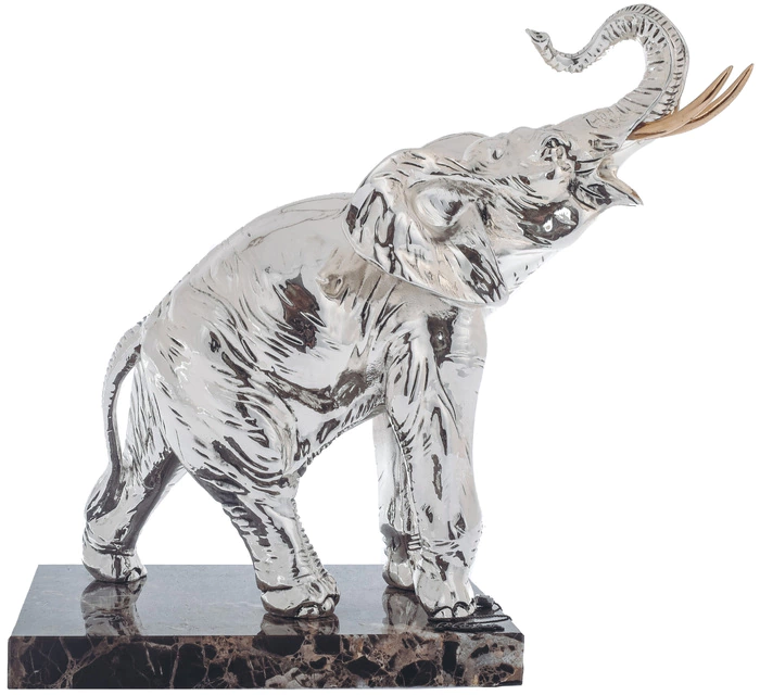 Sculpture "Elephant" silver plated (Silver elephant, large)