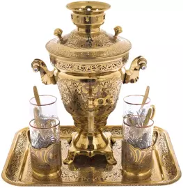 Чайный набор с самоваром на 4 персоны "Герб Москвы" Златоуст