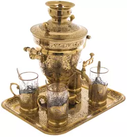 Чайный набор с самоваром на 4 персоны "Герб Москвы" Златоуст