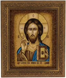 Икона "Спас на крови" янтарь