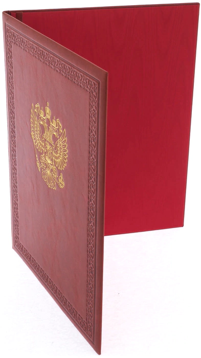 Leather folder for papers "Coat of Arms of the Russian Federation" (red)