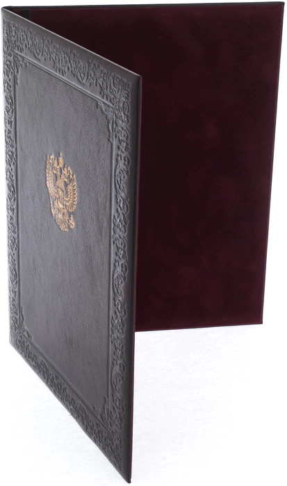 Leather folder for papers "Coat of Arms of the Russian Federation" (brown)