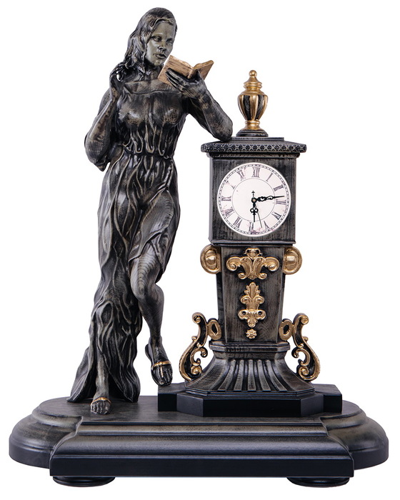 Beech clock "Girl with a book" gray