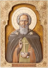 Икона из бука "Сергий Радонежский" в росписи