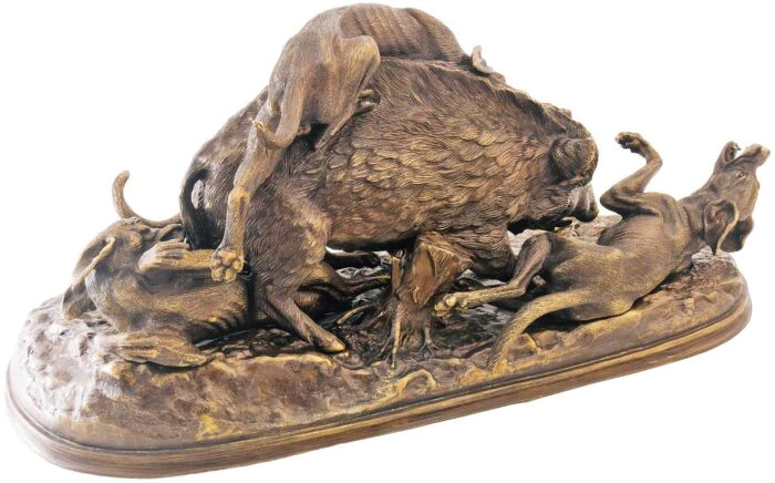 Bronze sculpture "Wild Boar hunted by dogs"