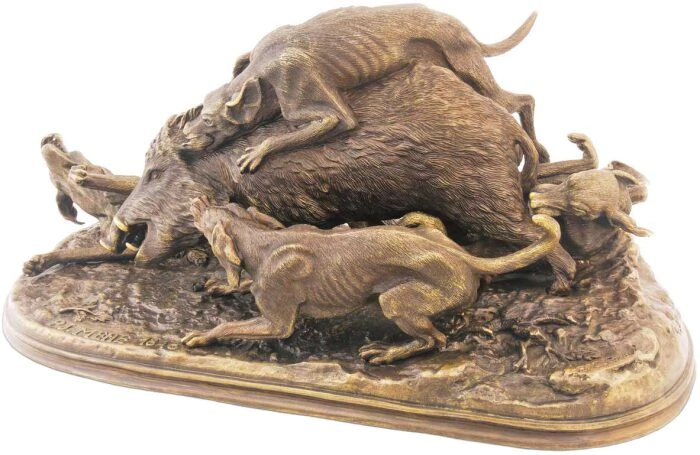 Bronze sculpture "Wild Boar hunted by dogs"