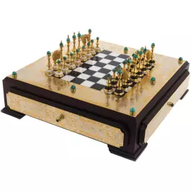 Шахматный ларец из малахита, белого мрамора и долерита "Элита" Златоуст