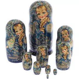 Matryoshka doll for 10 places "Flower, spikelets, forget-me-nots" (25 cm)