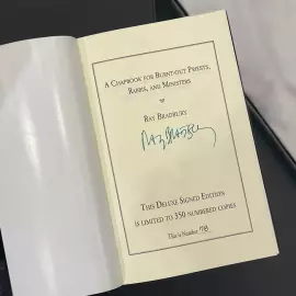 The book "A Chapbook for Burnt-Out Priests, Rabbis, and Ministers" signed by Ray Bradbury