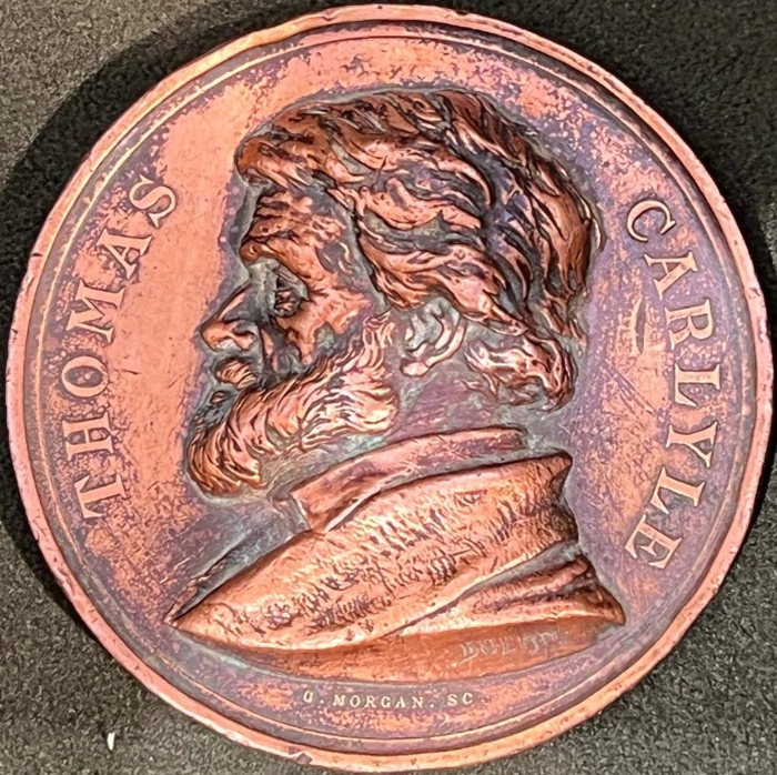 A bronze medal issued in honor of the 80th anniversary of the birth of Thomas Carlyle