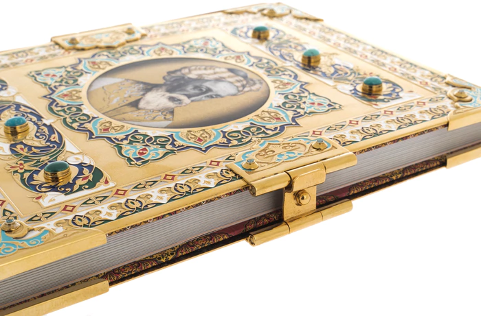 Gift book in the "Omar Khayyam" salary with enamels, turquoise, and cubic zirconia