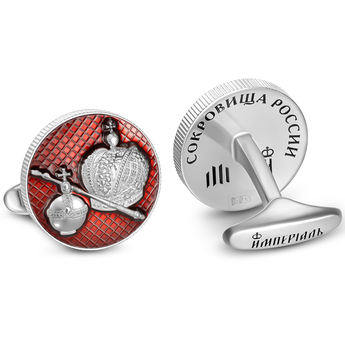 Silver cufflinks "Treasures of Russia" with red enamel