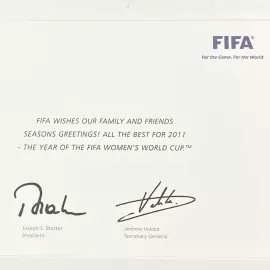 Поздравительное письмо от FIFA с факсимиле автографов Йозефа Блаттера и Жерома Вальке, адресованное Алексею Парамонову