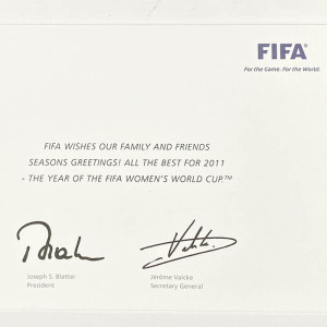 Congratulatory letter from FIFA with facsimile autographs of Joseph Blatter and Jerome Valcke, addressed to Alexey Paramonov