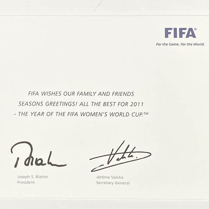Congratulatory letter from FIFA with facsimile autographs of Joseph Blatter and Jerome Valcke, addressed to Alexey Paramonov