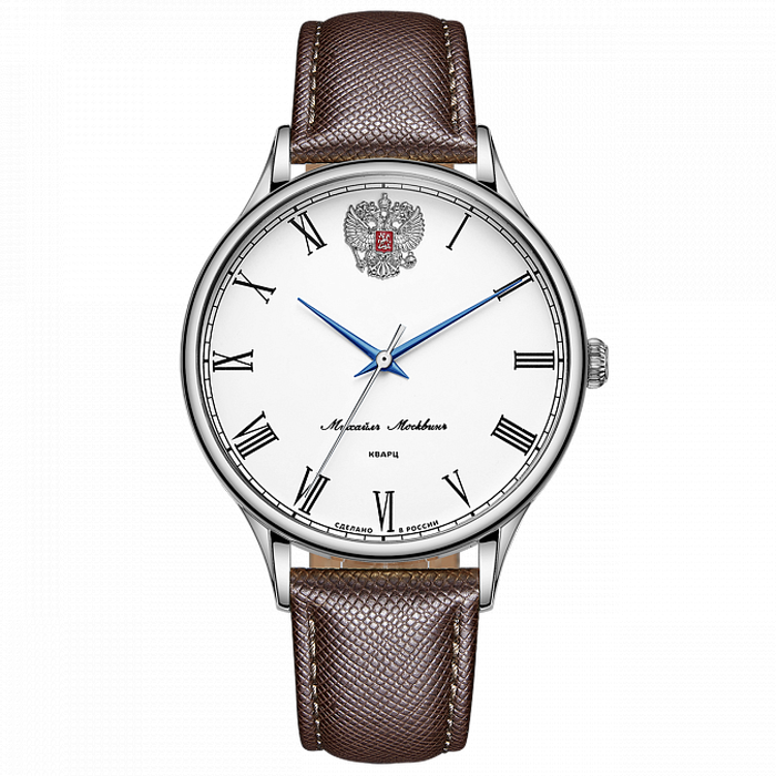 Mikhail Moskvin "Classic" Quartz Wrist Watch White with Brown Strap