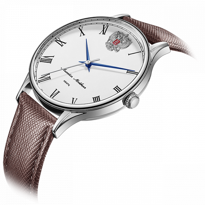 Mikhail Moskvin "Classic" Quartz Wrist Watch White with Brown Strap