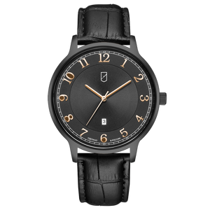 UCHZ Black Quartz Wrist Watch with Black Leather Strap