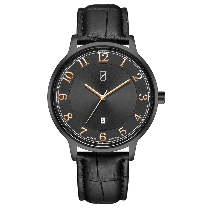 UCHZ Black Quartz Wrist Watch with Black Leather Strap