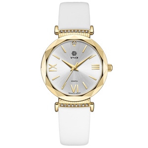 UCHZ Gold Quartz Wrist Watch with White Strap