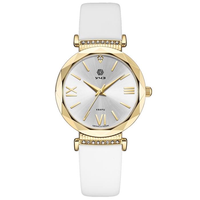 UCHZ Gold Quartz Wrist Watch with White Strap
