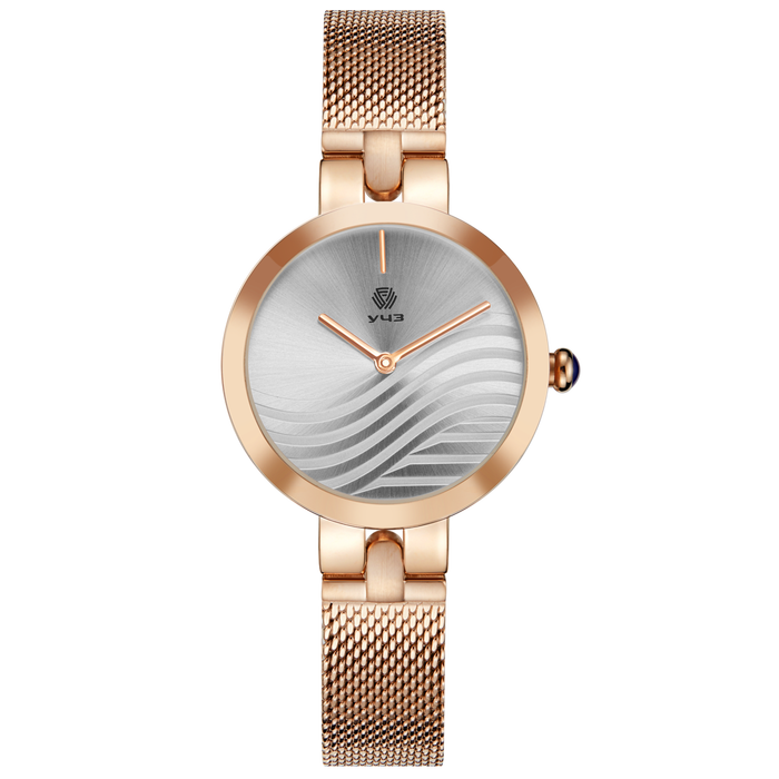 UCHZ Silver Quartz Wrist Watch with Gold Strap