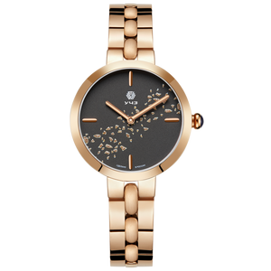 UCHZ Black Quartz Wrist Watch with Gold Strap