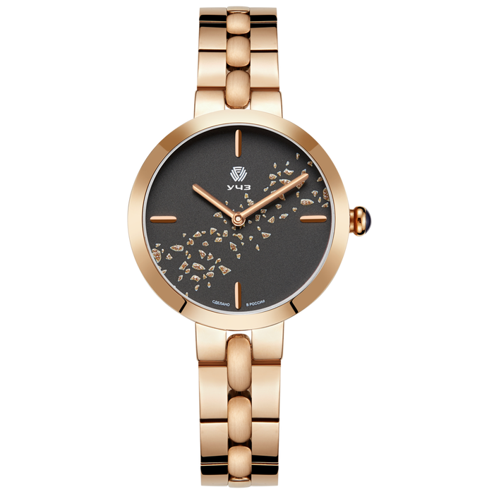 UCHZ Black Quartz Wrist Watch with Gold Strap