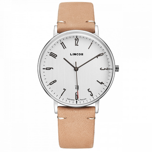 Lincor White Quartz Wrist Watch with Beige Strap