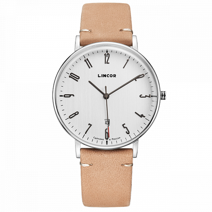 Lincor White Quartz Wrist Watch with Beige Strap