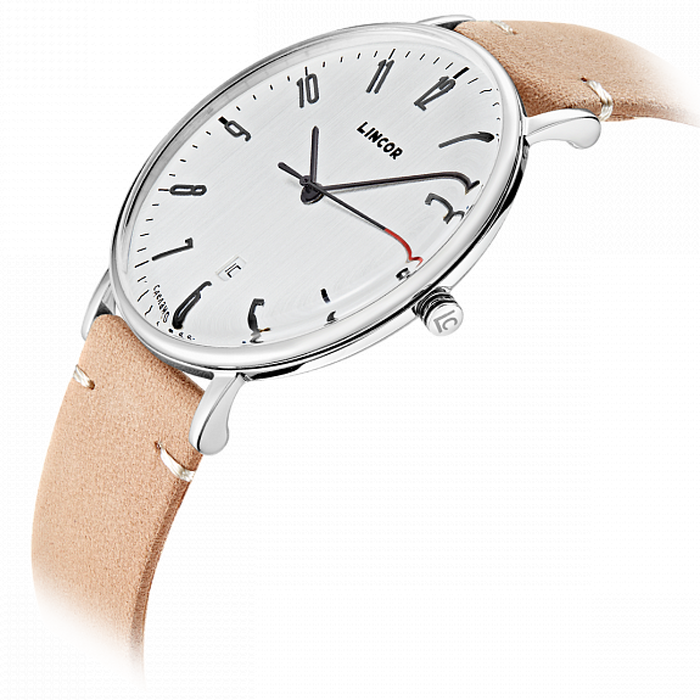 Lincor White Quartz Wrist Watch with Beige Strap