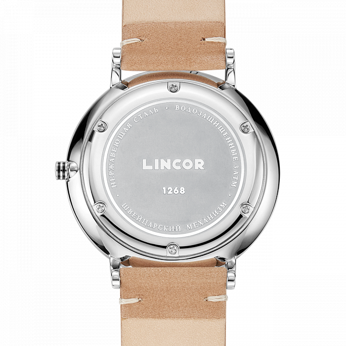 Lincor White Quartz Wrist Watch with Beige Strap