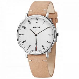 Lincor White Quartz Wrist Watch with Beige Strap