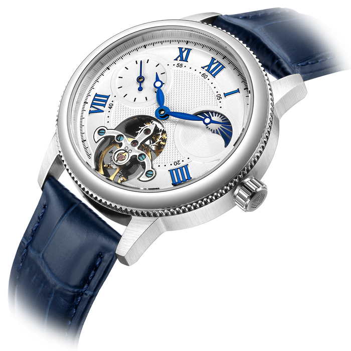 Mikhail Moskvin "Elegance" White Mechanical Wristwatch with blue Leather Strap