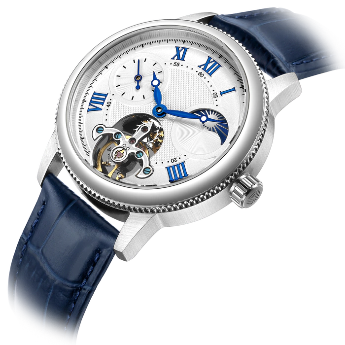Mikhail Moskvin "Elegance" White Mechanical Wristwatch with blue Leather Strap