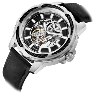 UCHZ Silver Mechanical Wrist Watch with Black Strap