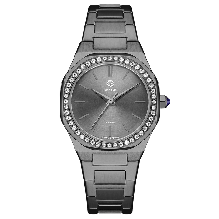 UCHZ Black Quartz Wrist Watch with Rhinestones