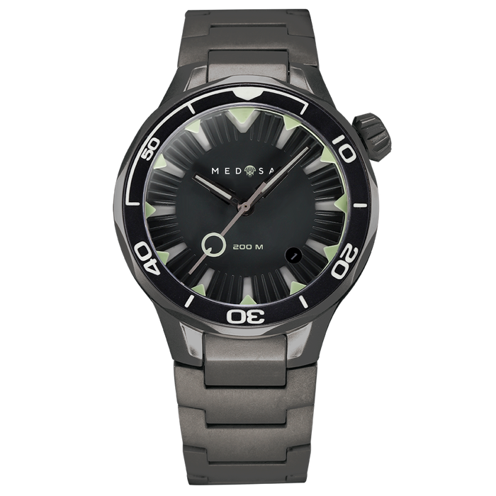 Lincor "Medusa Ashy" Self-winding Black Wristwatch with Ash Strap