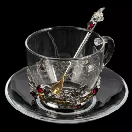 Чашка с блюдцем и ложкой "Земляника"