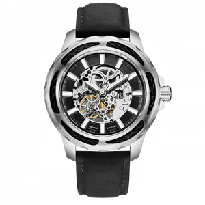 UCHZ Silver Mechanical Wrist Watch with Black Strap