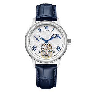 Mikhail Moskvin "Elegance" White Mechanical Wristwatch with blue Leather Strap