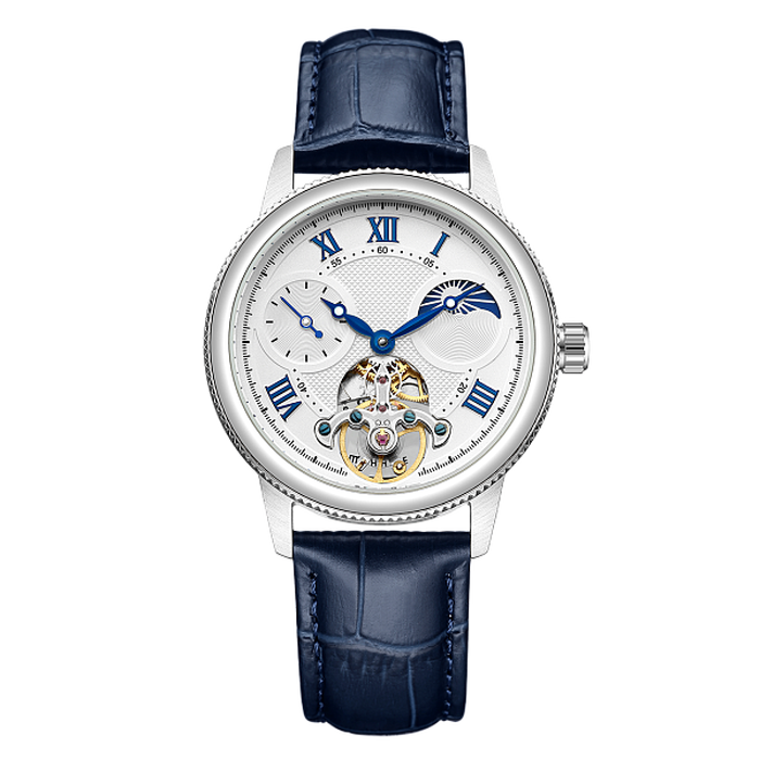 Mikhail Moskvin "Elegance" White Mechanical Wristwatch with blue Leather Strap
