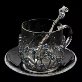Сервиз чайный из серебра "Незабудки"